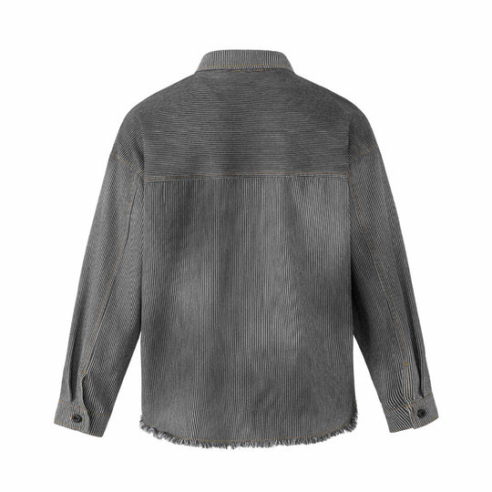 Damen Overshirt-Jacke aus gestreiftem Denim mit Fransen und Used-Details Nord Taschen
