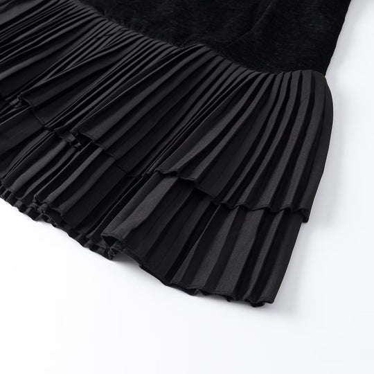 Damen Samt-Midikleid mit kurzen Ärmeln und gestuftem Plisseerock Nord Taschen