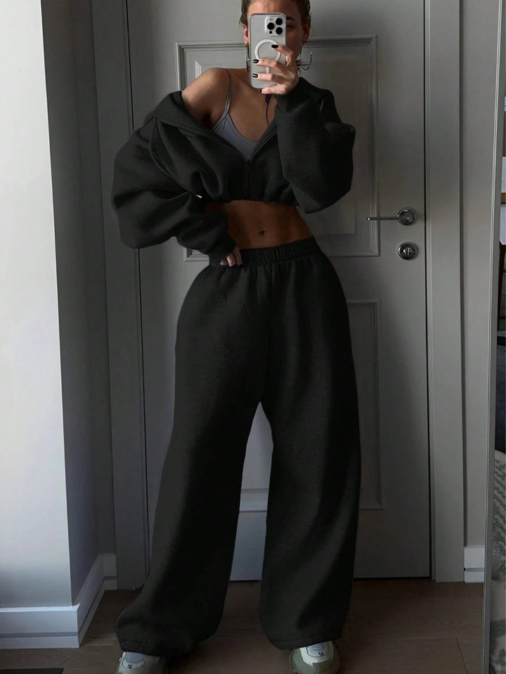Damen Cropped Hoodie und lässige Sweatpants mit elastischem Bund
