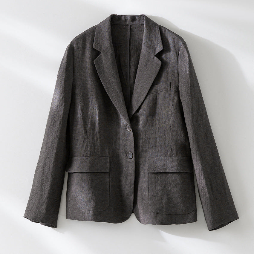 Damen Leinenblazer mit aufgesetzten Taschen, legerer Passform und Reverskragen Nord Taschen