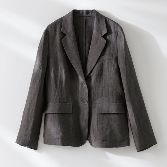 Damen Leinenblazer mit aufgesetzten Taschen, legerer Passform und Reverskragen Nord Taschen