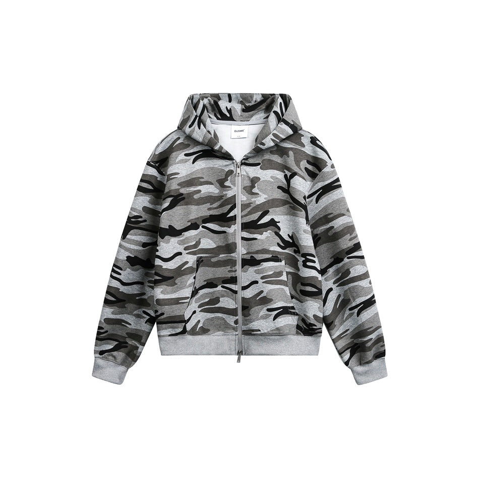 Unisex Oversize-Kapuzenjacke mit durchgehendem Reißverschluss und Camouflage-Print Nord Taschen