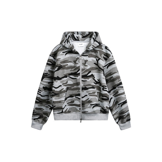 Unisex Oversize-Kapuzenjacke mit durchgehendem Reißverschluss und Camouflage-Print Nord Taschen