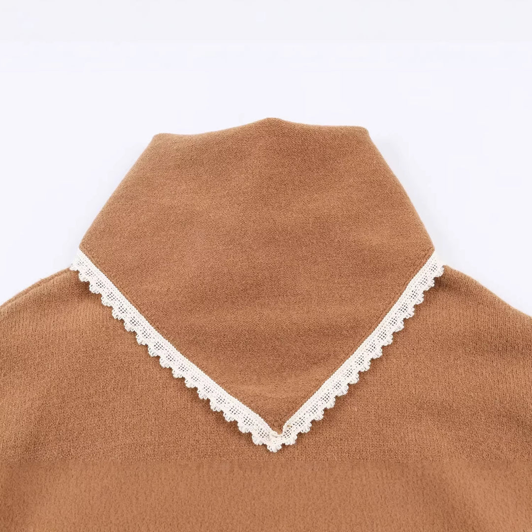 Damen Kuscheliger Oversize-Pullover mit Spitzeneinfassung Nord Taschen