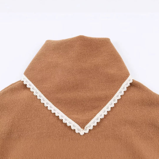 Damen Kuscheliger Oversize-Pullover mit Spitzeneinfassung Nord Taschen