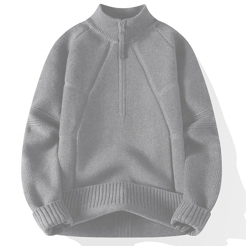 Herren Strick-Halbzip-Pullover mit Stehkragen und strukturierten Rippdetails Nord Taschen
