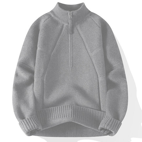 Herren Strick-Halbzip-Pullover mit Stehkragen und strukturierten Rippdetails Nord Taschen