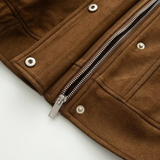 Damen Cropped Wollmix-Fieldjacke mit Stehkragen, verdecktem Verschluss und großen Pattentaschen Nord Taschen