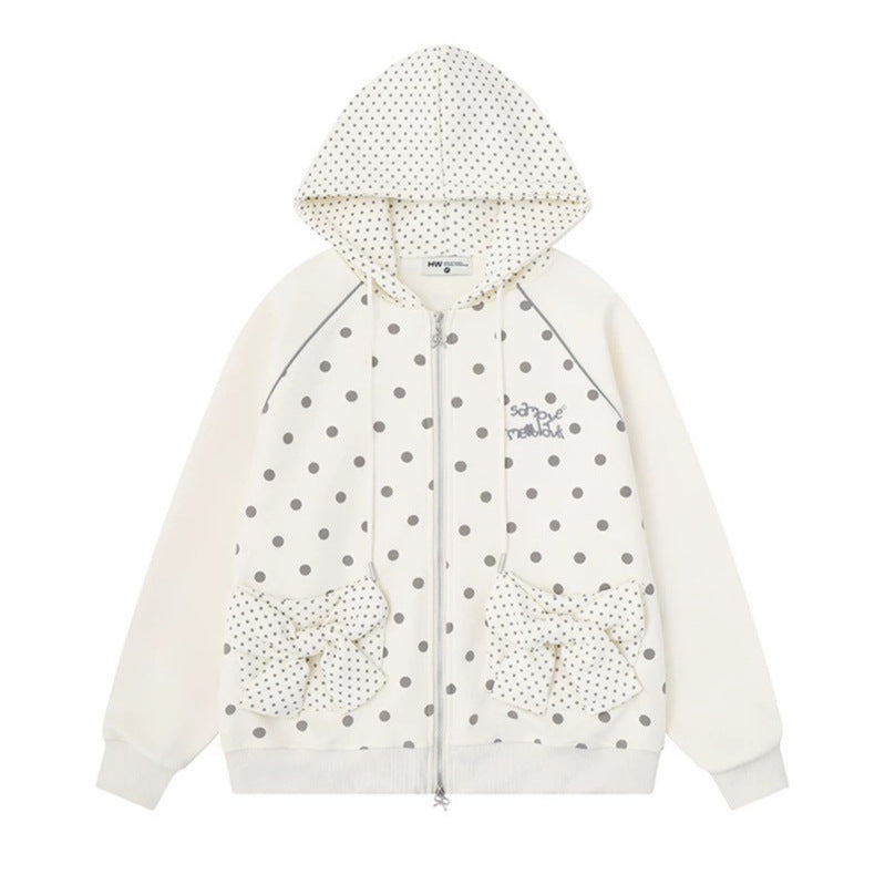 Damen Gepunktete Zip-Kapuzenjacke mit Schleifen-Taschen und Raglanärmeln Nord Taschen