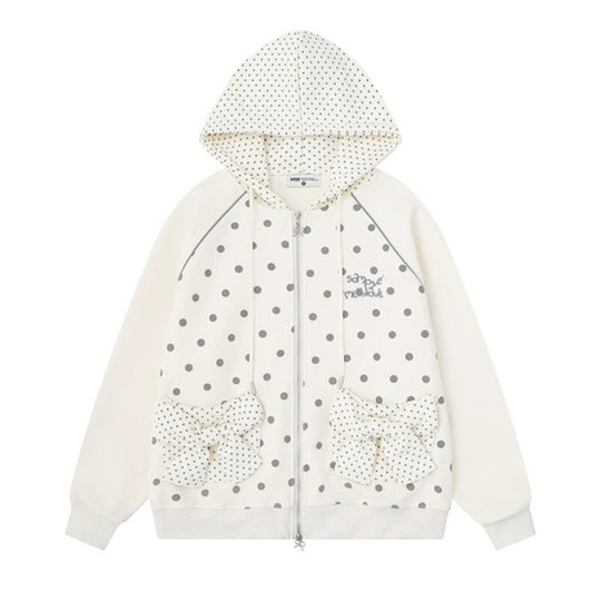 Damen Gepunktete Zip-Kapuzenjacke mit Schleifen-Taschen und Raglanärmeln Nord Taschen