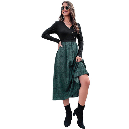 Damen Elegantes Maxikleid mit V-Ausschnitt und Taillengürtel Nord Taschen