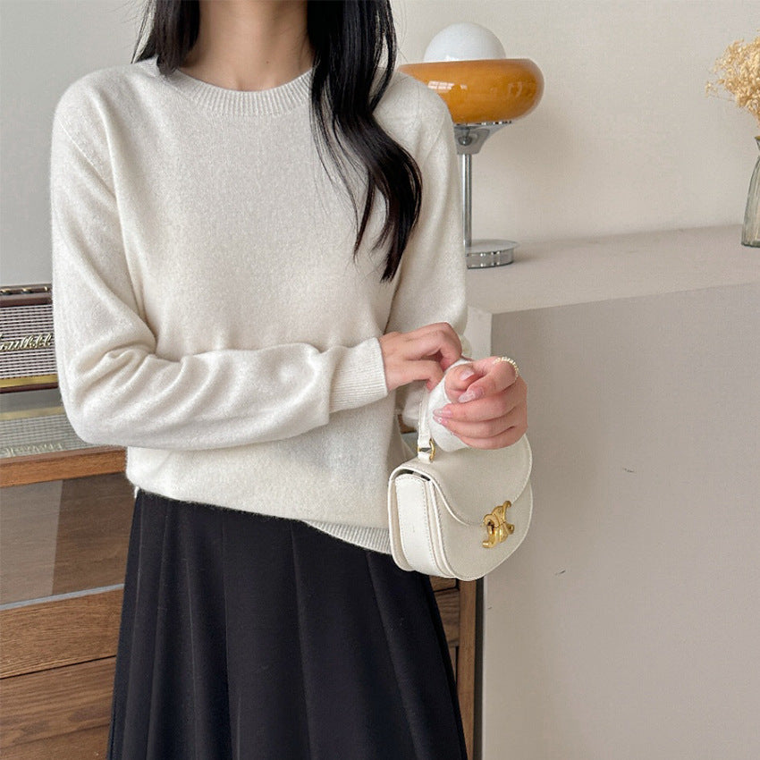 Damen Feiner Rundhals-Pullover aus Kaschmir-Mix mit gerippten Bündchen Nord Taschen