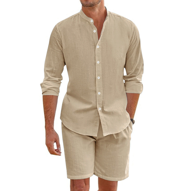 Herren lässiges Outfit-Set mit modernem Henley-Hemd und Shorts