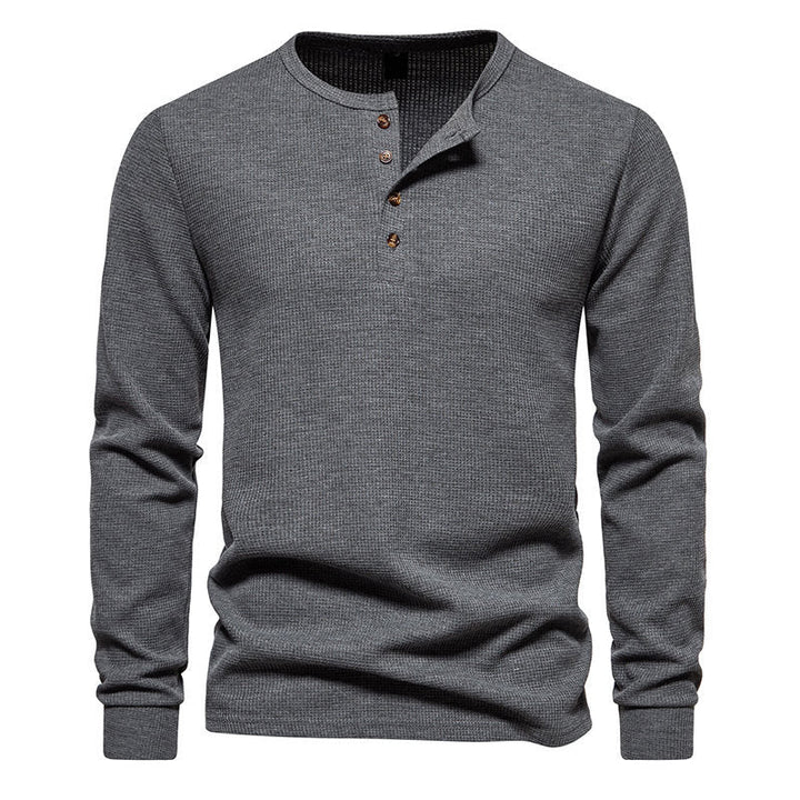 Herren Langarm-Henley-Shirt mit strukturiertem Oberflächenmuster und praktischen Knopfdetails