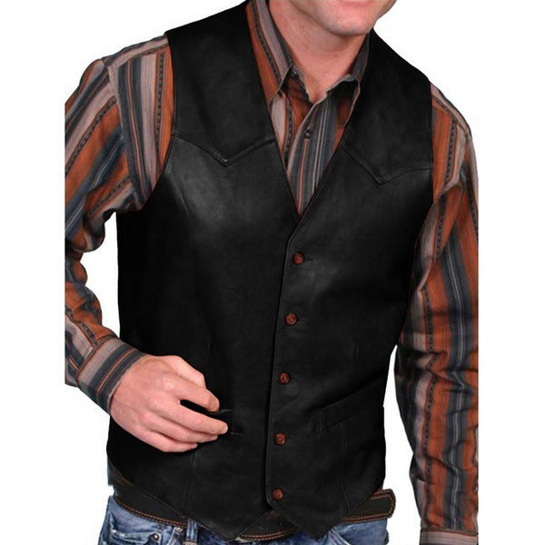 Herren taillierte Lederweste mit Western-Details, V-Ausschnitt und zwei Eingrifftaschen Nord Taschen