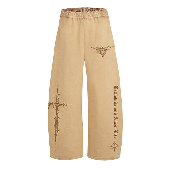Damen Weite Lounge-Hose im Palazzo-Stil mit Elastikbund und Gothic-Print Nord Taschen