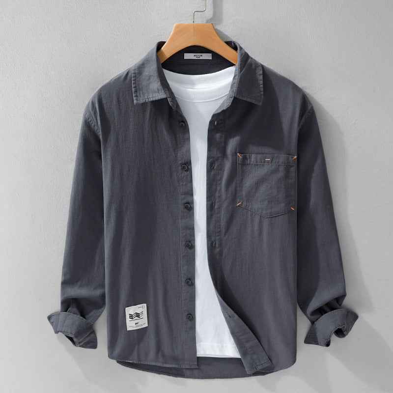 Herren Offenes Baumwoll-Overshirt im Layering-Look mit aufgesetzter Brusttasche Nord Taschen