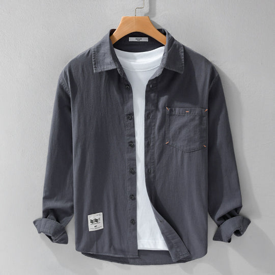 Herren Offenes Baumwoll-Overshirt im Layering-Look mit aufgesetzter Brusttasche Nord Taschen