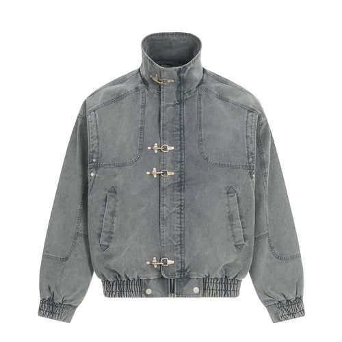 Herren Kurz geschnittener Canvas-Denim Field‑Blouson mit Knebelverschlüssen und hohem Stehkragen Nord Taschen