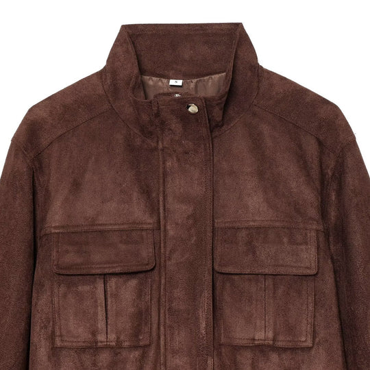 Damen Kurzjacke im Fieldstyle aus Veloursleder‑Optik mit Stehkragen, Brusttaschen und Tunnelzug Nord Taschen