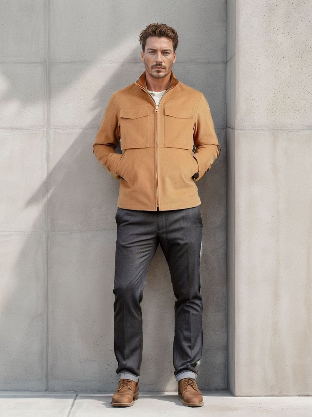 Herren Kurze Denim-Fieldjacke mit Stehkragen, Reißverschluss und aufgesetzten Brusttaschen Nord Taschen