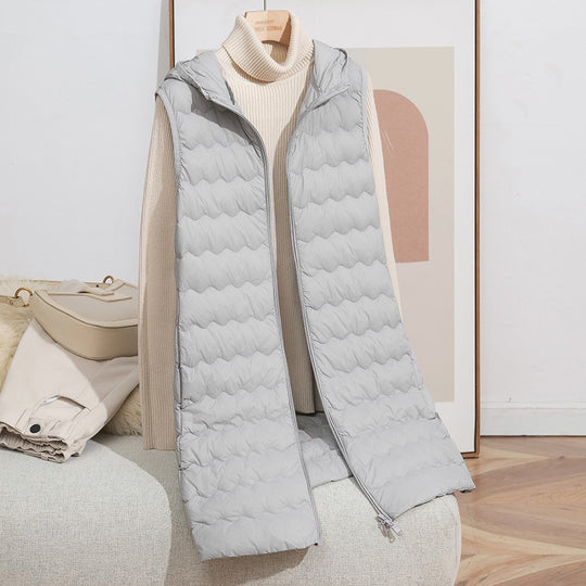 Damen Lange gesteppte Kapuzenweste mit ultraleichter Thermofüllung und Zwei-Wege-Reißverschluss Nord Taschen