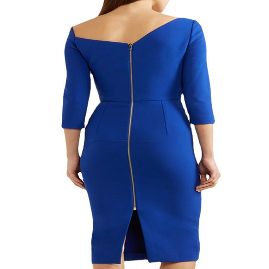 Damen Figurbetontes Bleistiftkleid mit schulterfreiem Carmenkragen und dreiviertelärmeln Nord Taschen