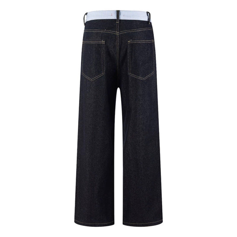 Damen Weite Denim-Hose im Culotte-Stil mit Karomuster-Taschen und hoher Taille Nord Taschen