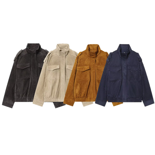 Damen Wildleder-Fieldjacke mit Stehkragen, Epauletten und aufgesetzten Brusttaschen Nord Taschen