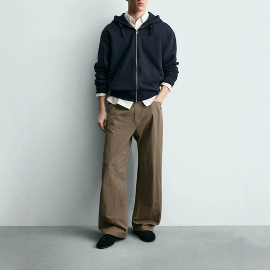 Damen Weite kurzgeschnittene Chinohose mit hoher Taille und Fünf-Taschen-Design Nord Taschen