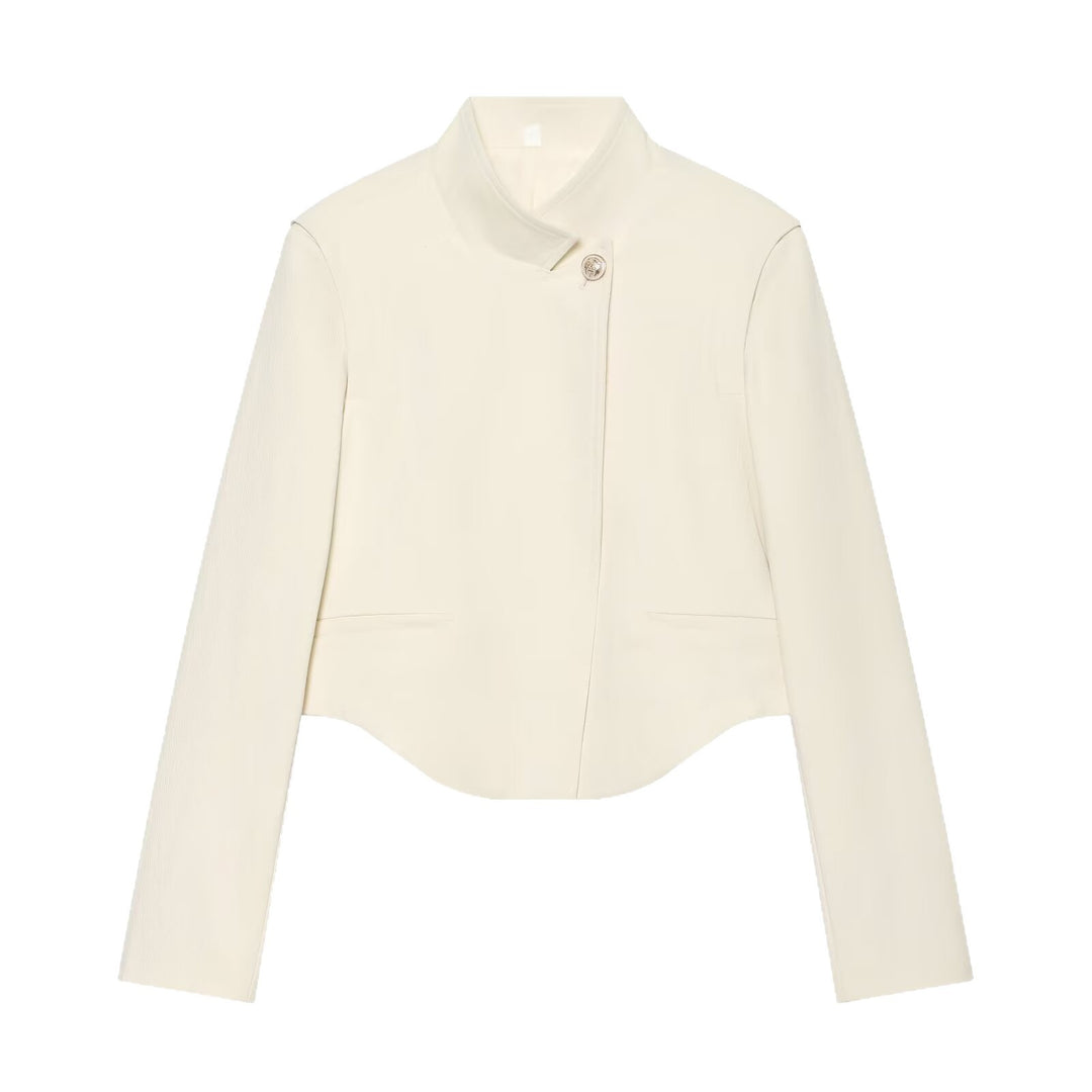 Damen Kurzer taillierter Blazer mit Stehkragen, asymmetrischer Knopfleiste und geschwungenem Saum Nord Taschen