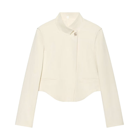 Damen Kurzer taillierter Blazer mit Stehkragen, asymmetrischer Knopfleiste und geschwungenem Saum Nord Taschen