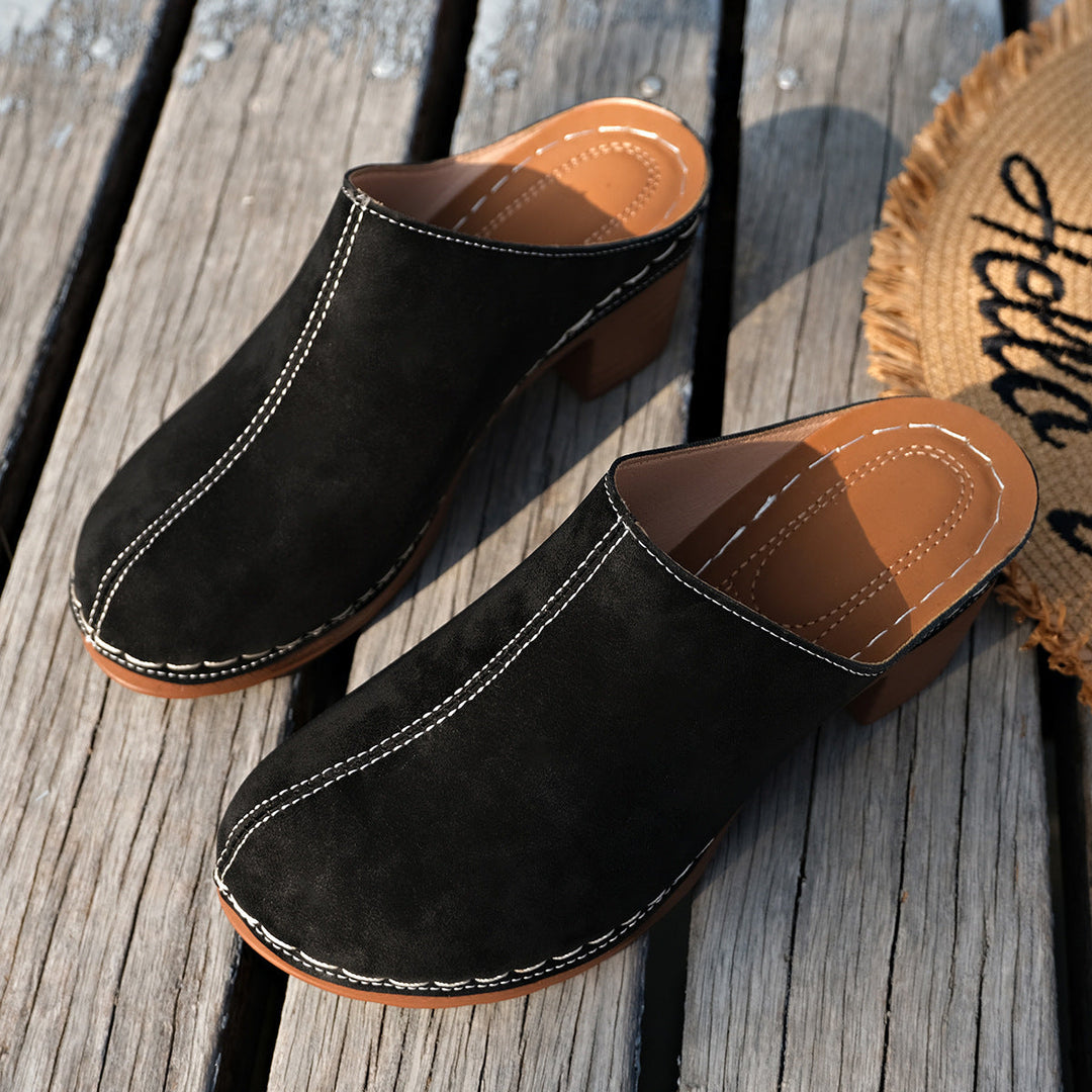 Damen Elegante Clogs aus hochwertigem Wildleder mit komfortablem Blockabsatz