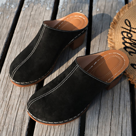 Damen Elegante Clogs aus hochwertigem Wildleder mit komfortablem Blockabsatz
