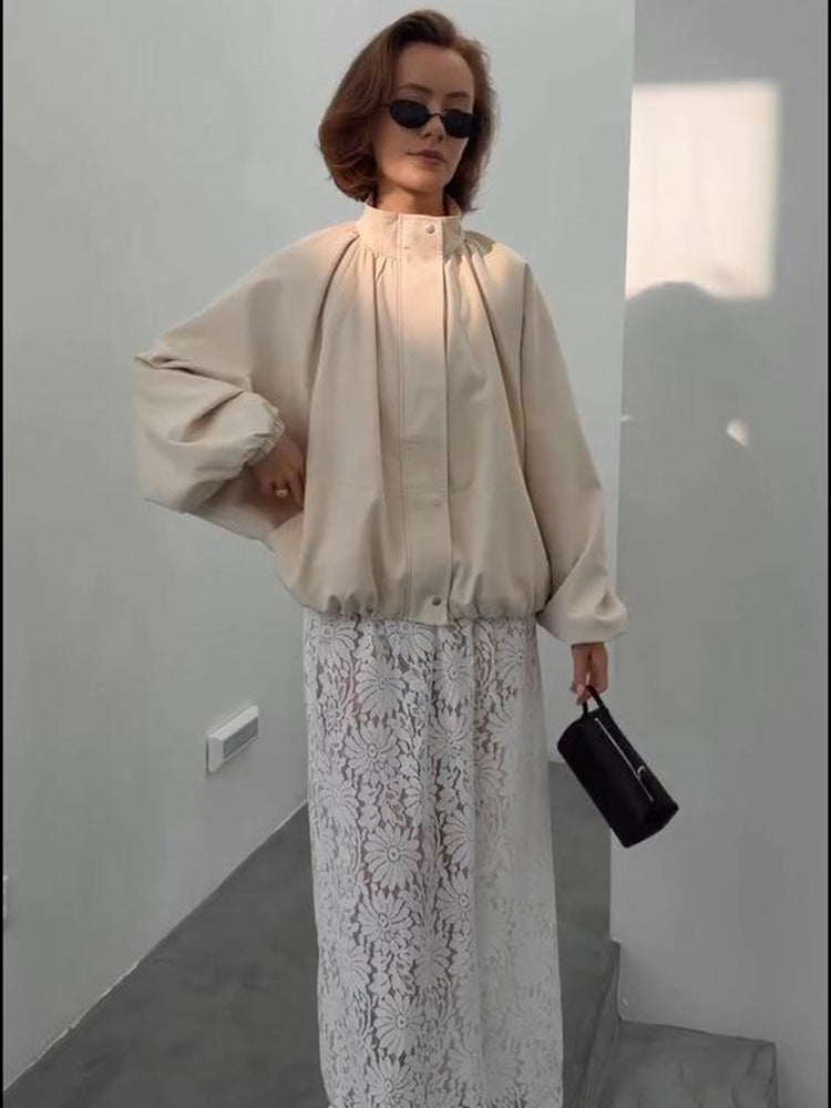 Damen Oversize Blousonjacke mit Stehkragen und Volumenärmeln Nord Taschen