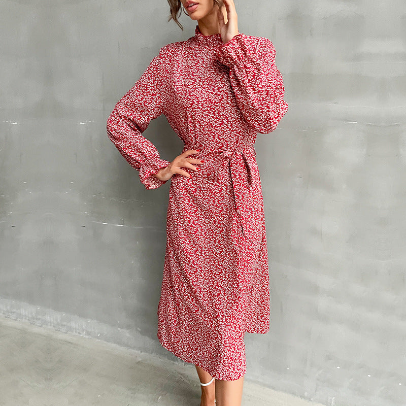 Damen Blumenmaxikleid mit Taillenknoten Nord Taschen