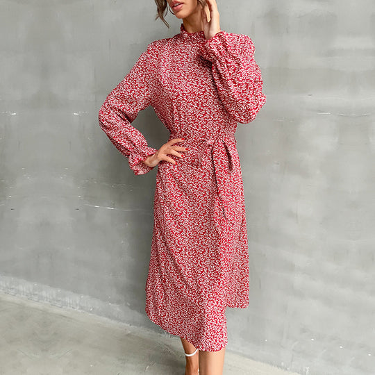 Damen Blumenmaxikleid mit Taillenknoten Nord Taschen