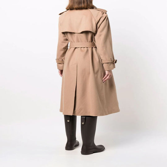 Damen Midilanger Wollmix-Trenchcoat im Tailoring mit Doppelreihe, Taillengürtel und Epauletten Nord Taschen