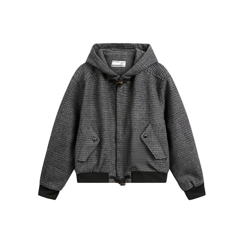 Unisex Kurz geschnittener Kapuzen-Blousonjacke im Strukturmix mit Knebelverschluss und Rippbündchen Nord Taschen