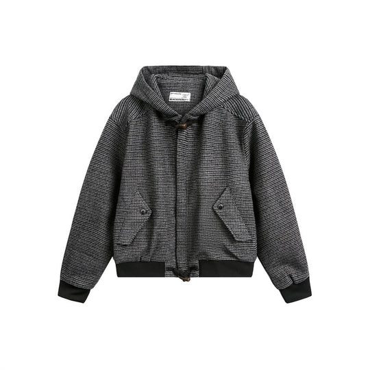 Unisex Kurz geschnittener Kapuzen-Blousonjacke im Strukturmix mit Knebelverschluss und Rippbündchen Nord Taschen