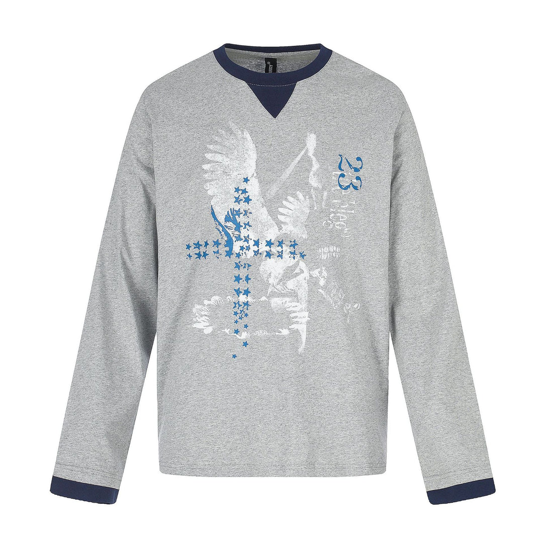 Herren Langarm-Sweatshirt mit Kontrast-Bündchen und Adler-Star-Print Nord Taschen