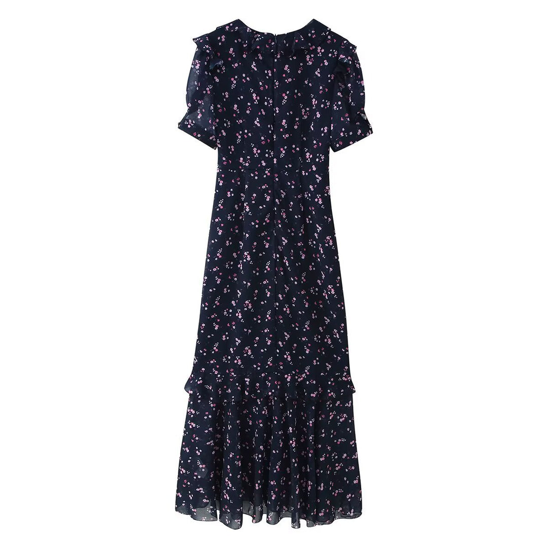 Damen Maxikleid mit Volants, V-Ausschnitt und floralem Chiffon-Look Nord Taschen
