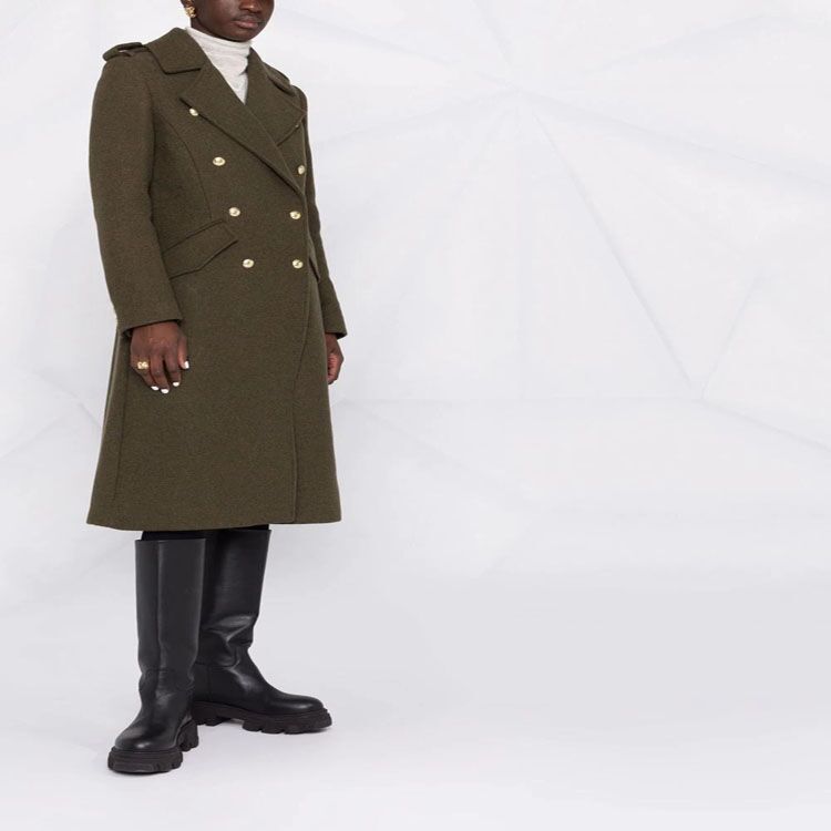 Damen A‑Linien Wollmix‑Mantel mit zweireihigem Tailoring, Metallknöpfen und Klappentaschen Nord Taschen