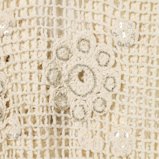 Damen Häkelpullover mit Blumen-Applikationen und Tunnelzug Nord Taschen