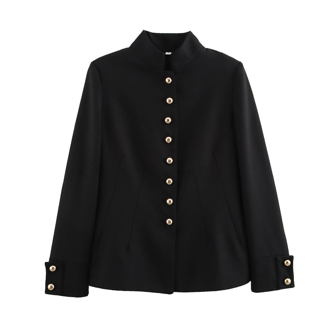 Damen Taillierte Stehkragenjacke mit goldfarbenen Zierknöpfen und formgebenden Teilungsnähten Nord Taschen