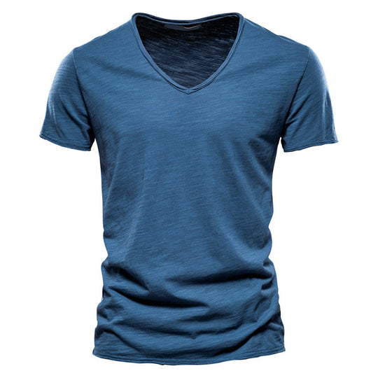 Herren nan leichtes Baumwolljersey Kurzarmshirt mit V-Ausschnitt und schmaler Passform