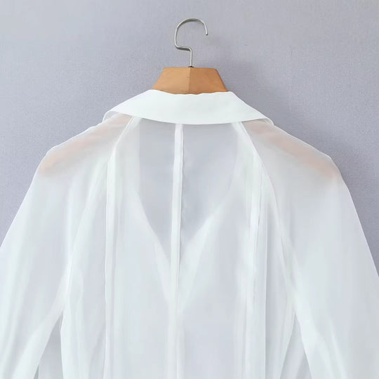 Damen Transparentes Hemdblusenkleid mit weitem Taillengürtel und Volantrock Nord Taschen