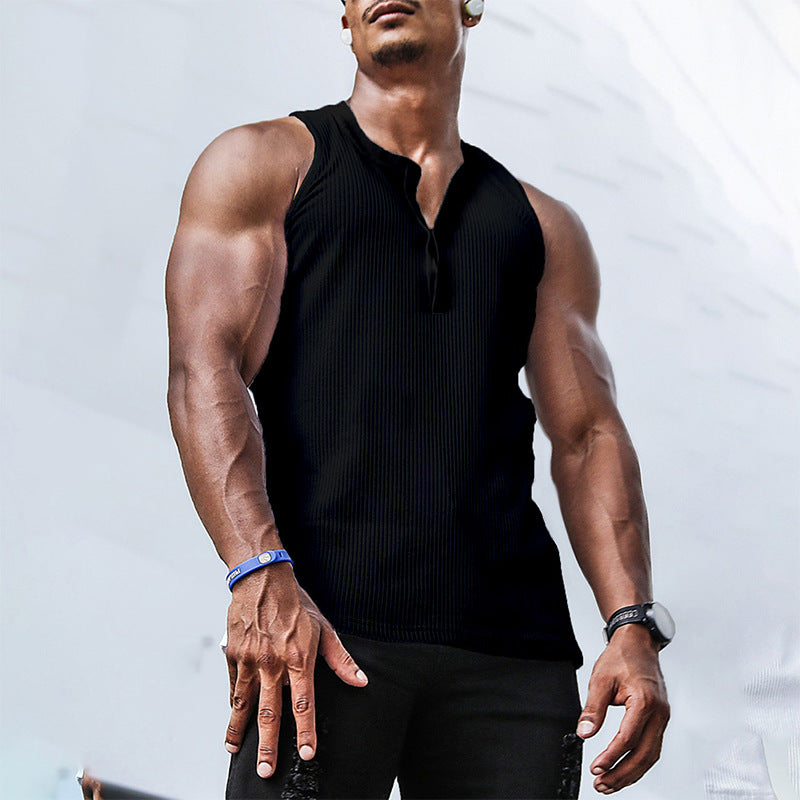 Herren Ärmelloses Sport-Tanktop mit Knopfleiste und atmungsaktivem GewNord Taschene