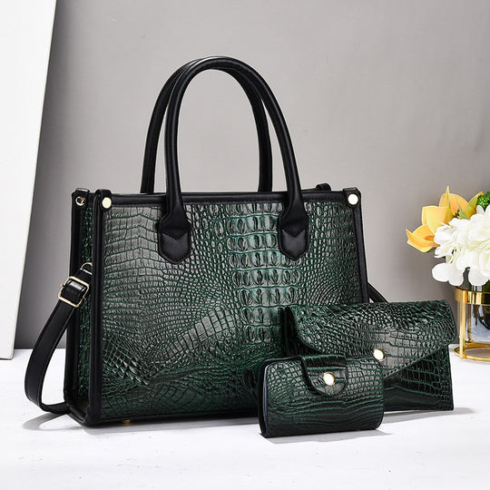 Damen Handtaschen-Set mit elegantem Krokodil-Leder-Look und abnehmbaren Zubehör Nord Taschen