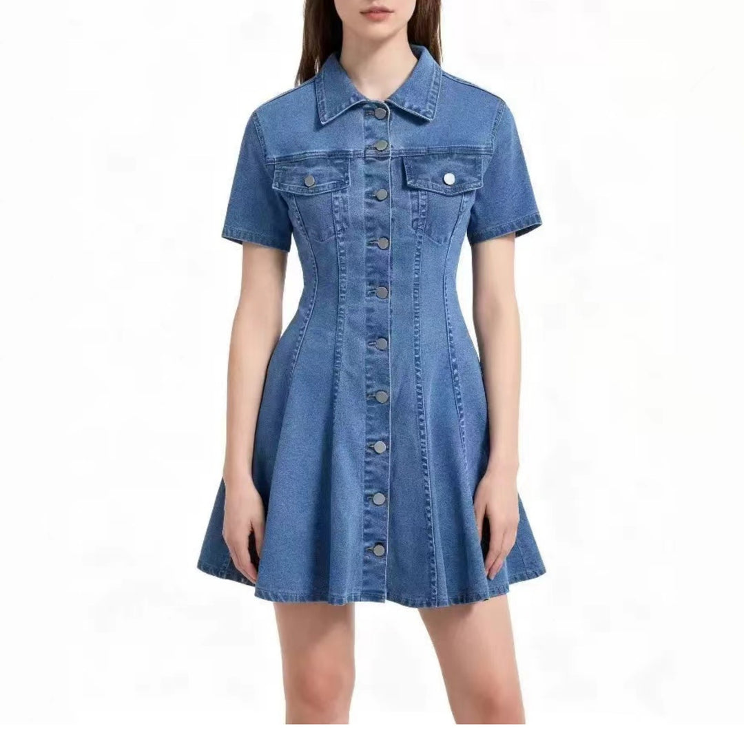 Damen Jeanskleid mit taillierter Schnittführung und durchgehender Knopfleiste Nord Taschen